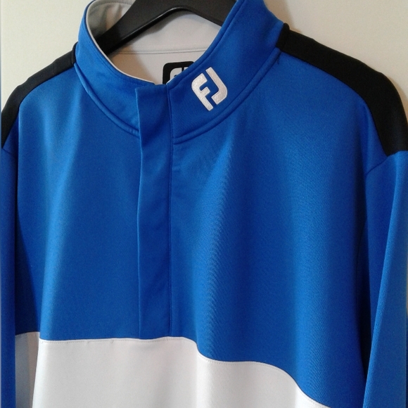 FootJoy FJ 1/4 Zip Stretch Long Sleeve Golf Shirt jacket Size XL Blue white blk - Picture 2 of 6